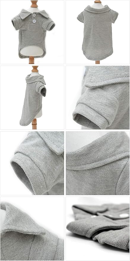 lovelonglong Basic Dog Polo Shirts Premium Cotton, Polo T-Shirts for Large Medium Small Dogs with a Two-Button Collar Blank Color Gray M