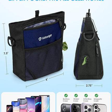 Gobeigo Dog Treat Pouch with Silicone Snack Bag, Front Pocket fits All Phones, 4 Cup Treat Bag with Training Clicker, Upgrade Stronger Magnetic Closure, 3 Ways to Wear Walking Fanny Pack (Navy Blue)