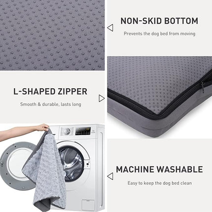 KSIIA Dog Crate Bed Waterproof for Extra Large Dogs - Rose Velvet Soft Fluffy Washable with Removable Cover & Anti-Slip Bottom, 47 x 29 Inch, Light Gray