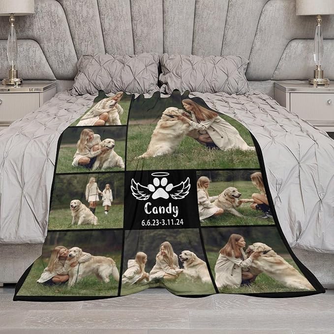 Artsadd Dog and Cat Memorial Gifts, Pet Loss Memorial Blanket, Custom Dog Blanket, Personalized Pet Remembrance Gifts, Loss of Pet or Cat Remembrance Sympathy Grief Condolence Bereavement Gifts