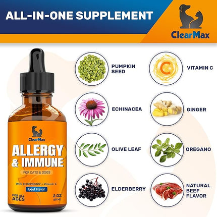 Cat Allergy – Dog Allergy – Pet Immune Support – Cat Itching – Dog Itching Skin – Natural Ingredients – 2 Oz