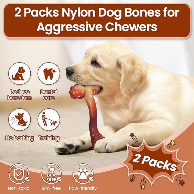 WinTour Indestructible Dog Bones for Aggressive Chewers, Tough Dog Toys for Aggressive Chewers, Durable Chew Toys for Medium & Large Breed, Heavy Duty, Strong & Indestructible Bones for Super Chewers