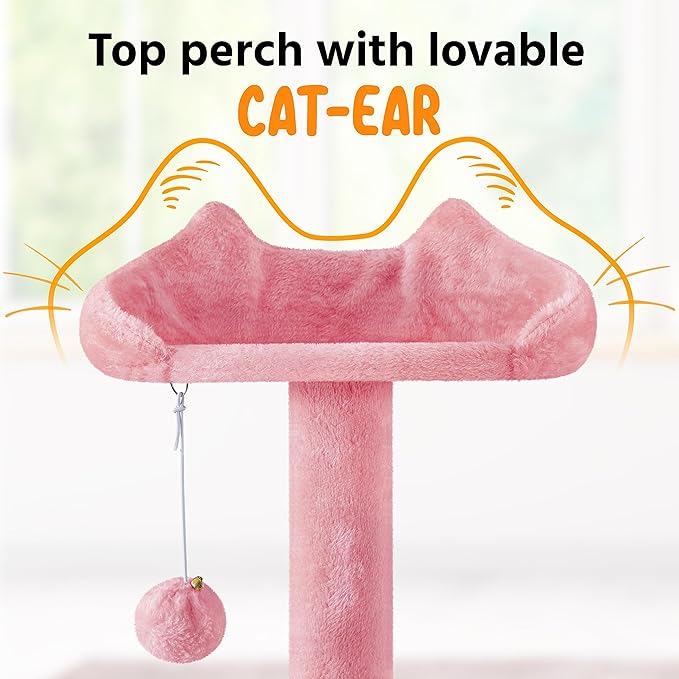 Yaheetech XL Cat Tree, 80in Multi-Level Tower w/Scratching Posts, Double Cat Condo, Perched Platforms & Dangling Balls, Activity Center for Kittens & Pets, Pink