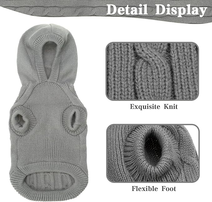PUPTECK Winter Dog Cat Sweater Coat - Soft Cold Weather Clothes Knitwear for Kitties & Small Dogs Indoor Outdoor Walking Warm, Knitted Classic for Doggies Kitties Girls Boys, Grey L