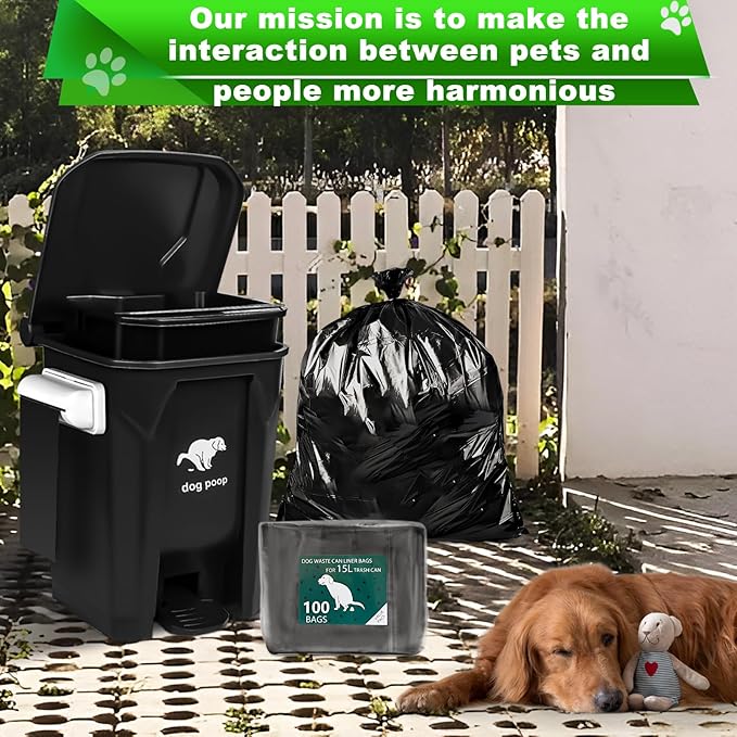 Dog Waste Bags for 15L Dog Poop Trash Can, 5 Pack Rolls Totaling 100 Bags, Black, Unscented