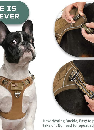 BUMBIN Tactical Dog Harness for Medium Dogs No Pull, Famous TIK Tok No Pull Dog Harness, Fit Smart Reflective Pet Walking Harness for Training, Adjustable Dog Vest Harness with Handle Brown M