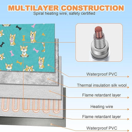 Large Pet Heating Pad (30x47in) Temperature Adjustable Dog Cat Heating Pad with Timer, Waterproof Heated Cat Bed Mat with Chew Resistant Cord