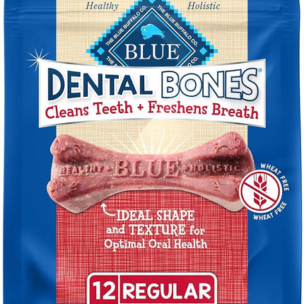 Blue Buffalo Dental Bones Regular Natural Dental Chew Dog Treats Bag, 12oz. Bag
