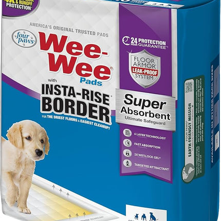 Four Paws Wee-Wee Super Absorbent Unscented Pee Pads for Dogs & Puppies with Insta-Rise Border, Leak-Proof Dog Housebreaking Potty Training Floor Protection, 22" x 23", 10 Count