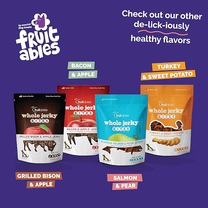 Fruitables Healthy Dog Treats – Whole Jerky Bites for Dogs – Alaskan Salmon & Pear Flavored – 5 Ounces