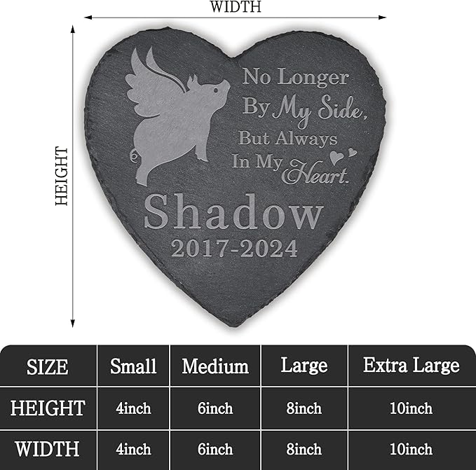 Pet Memorial Stone Pig - Pig Headstone - Pig Memorial Stone - Pig Memorial Gifts - Loss of a Pig - Pig Loss Gifts (Heart-Shaped)