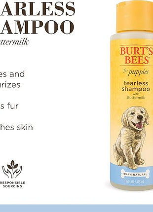 Burt's Bees for Pets Tearless Puppy Shampoo with Buttermilk, 6pk, 95% Natural Origin Formulas, Best Tearless Shampoo for Puppies - Gentle Dog and Puppy Shampoo Tear Free, 16 oz - 6 Pack