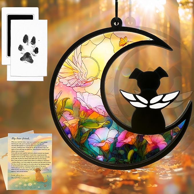 Dog Memorial Gift for Loss of Dog – DIY Angel Memorial Suncatcher & Paw Print Kit for Dogs with Sympathy Card | Pet Memorial Keepsake(Angel Garden)
