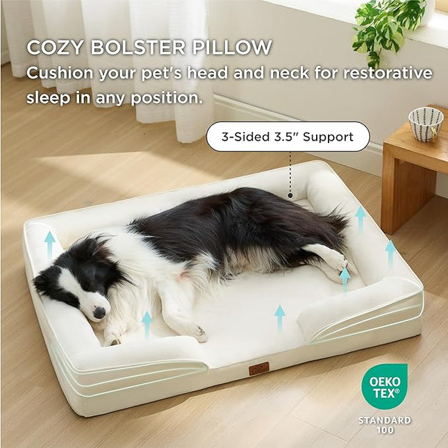 Bedsure Orthopedic Dog Beds Large Sized Dog - Washable Large Dog Cat Bed Waterproof, Comfort Dogs Couch Sofa with Washable Removable Cover, Pet Bed with Nonskid Bottom, Ivory, 35"