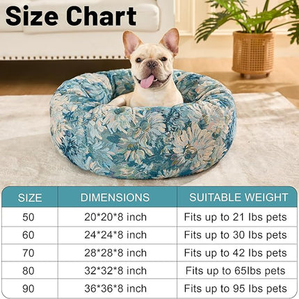 Dog Calming Beds for Small Medium Large Dogs - Round Donut Washable Puppy Dog Bed, Anti-Slip Faux Fur Fluffy Donut Cuddle Anxiety Cat Pet Bed (20" Flower)