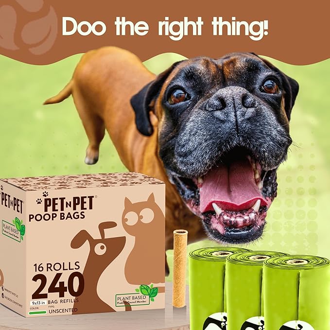 Pet N Pet Poop Bags For Dogs, 240 Counts Plant Based Dog Poop Bags Rolls, Thick Doggie Poo Bag, 100% Leak-proof, Easy to Use Pet Waste Bag