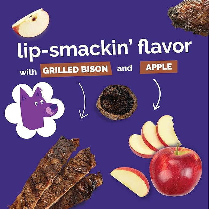 Fruitables Whole Jerky Bites, Grilled Bison & Apple Dog Treats, Healthy Dog Treats, Limited Ingredients, No Corn, Wheat, or Soy, Puppy Essentials, 5oz