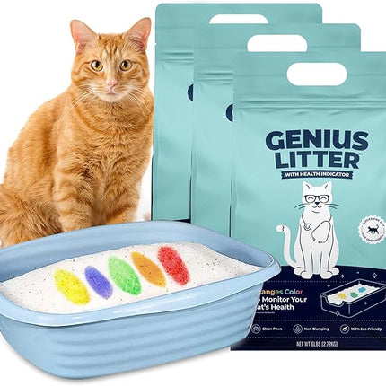 Genius Litter Health Monitoring Cat Litter, Featured on Shark Tank, Lightweight Crystal Silica Gel, Non Clumping, Dust Free, Low Tracking, Odor Control for Indoor Cats and Kittens, 3 Bag (18lb)