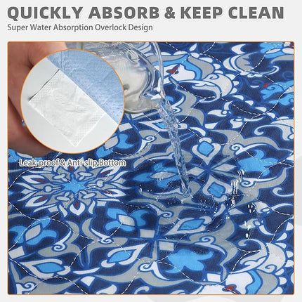 KOOLTAIL Washable Pee Pads for Dogs, 2 Pack Super Absorbent Reusable Puppy Training Pads Waterproof, Nonslip and Leak-Proof Dog Pee Pads, Large Pet Mats Whelping Pads for Floor, Crate, Blue 24"x36"