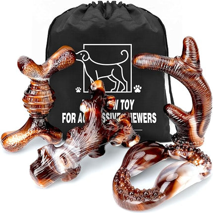 4-Pack Dog Chew Toys for Aggressive Chewers, Long Lasting Heavy Duty Chewing, Boredom and Stimulation for Medium Breeds, Tough Almost Indestructible Dog Bones Teeth Cleaning Toy