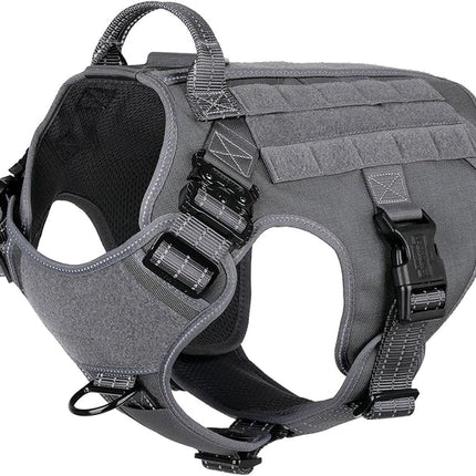 ICEFANG Tactical Dog Harness, X-Large Size,2X Metal Buckle,Working Dog MOLLE Vest with Handle,No Pulling Front Leash Clip,Hook and Loop Panel (Grey,XL (Pack of 1))