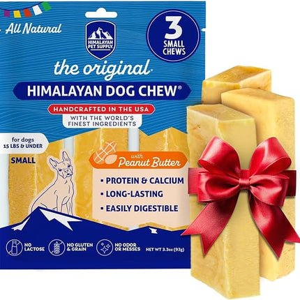 Himalayan Chew Original Yak Cheese Chew, Peanut Butter, 3 Small Sticks, 3.3 Oz, Gluten Free, Healthy Treats, Grain & Lactose Free 100% Natural, Long Lasting Chews for s Under 15 lbs