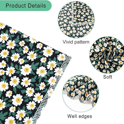 E-Clover Dog Bandanas & Matching Scrunchie Set Girl Dog Scarf Bibs with Bow Scrunchie for Medium Large Dogs Pet Owner Gifts Flower Black