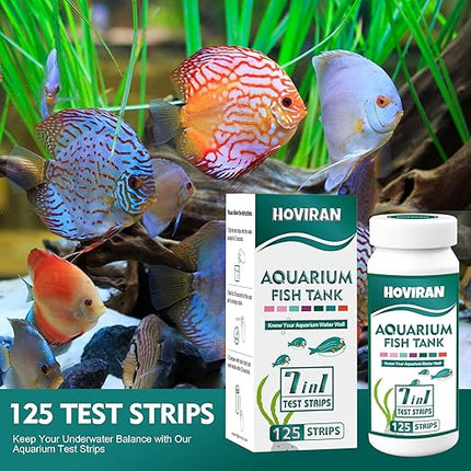 7 Way Aquarium Test Strips, 125 Count Fish Tank Test Strips for Freshwater Saltwater Pond, Water Testing Kit Aquarium for Chlorine, Total Hardness, Carbonate, Alkalinity, Nitrate, Nitrite and pH