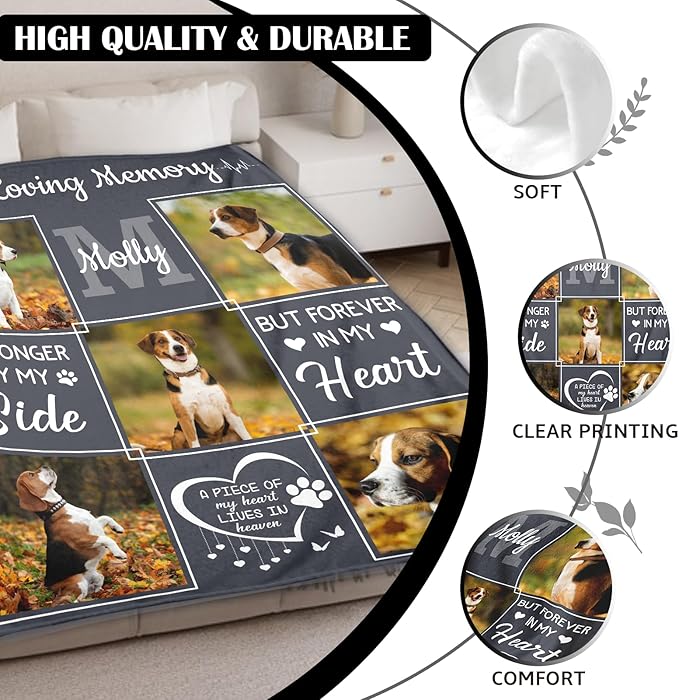 WFR Personalized Pet Memorial Throw Blanket with Photo-Pet Memorial Gifts for Dogs Cats Loss of Dog Sympathy Gift Bereavement Remembrance Passing Away Gifts (5-Photos (in Love Memory))
