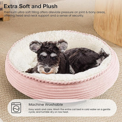 Love's cabin Round Donut Cat and Dog Cushion Bed, 25in Pet Bed for Small or Medium Dogs, Anti-Slip & Water-Resistant Bottom, Soft Durable Fabric Pet Beds, Washable Calming Cat Bed Pink Stripe