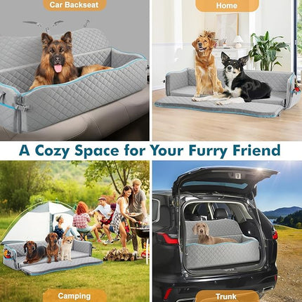 Large Dog Car Seat, Dog Car Bed for Large Dogs Under 120lbs, Dog Booster Seat with Thick Cushion and 2 Pet Safety Leashes, Detachable & Washable Pet car Bed for Backseat