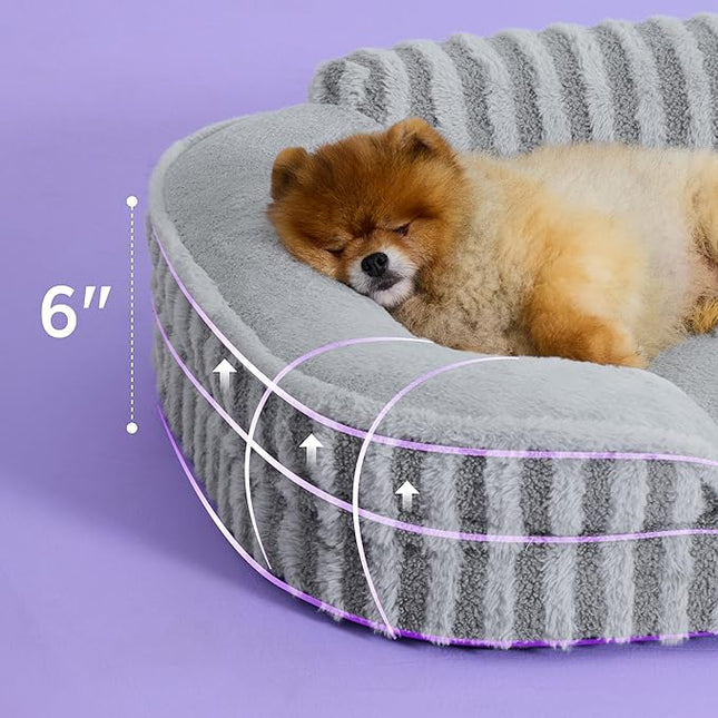 LE SURE Cute Dog Bed for Small Dogs, Orthopedic Waterproof Small Pet Beds with Sides, High Back Non-Slip Bottom and Egg-Crate Foam Puppy Couch Sofa with Washable Removable Cover, Grey
