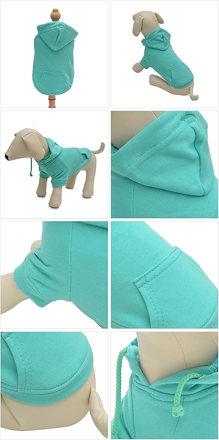 Lovelonglong Blank Basic Hoodie Sweatshirt for Dogs 100% Cotton Fits Small Medium Dachshund Large Dog Turquoise M