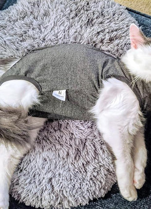 Cat Recovery Suit for Male and Female Surgical Post Surgery Soft Cone Onesie Shirt Clothes Neuter Licking Protective Diapers Outfit Cover Kitten Spay Collar(S, Grey)