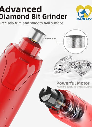 Casfuy Dog Nail Grinder Quiet - (45db) 6-Speed Pet Nail Grinder with 2 LED Lights for Large Medium Small Dogs/Cats, Professional 3 Ports Rechargeable Electric Dog Nail Trimmer with Dust Cap(Red)