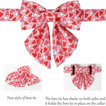 Lionet Paws Dog Collar with Bowtie, Sailor Bow, Metal Buckle, Adjustable, Small, Red, Pink, Detachable Stylish Bowtie, Fits Dog Neck 10-16 Inches