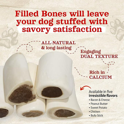 Natural Farm Peanut Butter Filled Bones (3-4 Inch, 6 Count), Limited Ingredient, Natural Stuffed Dental Dog Bone Treats for Dogs, Made with Real Beef