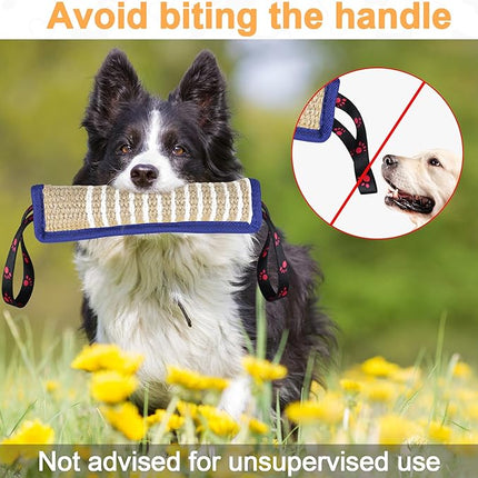 Dog Tug Toy Dog Bite Jute Pillow Pull Toy with 2 Strong Handles Perfect for Tug of War, Puppy Interactive Play, Tear Resistant Bite Training Toys for Small Medium Large Dogs (Blue Footprint)