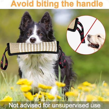 Dog Tug Toy Dog Bite Jute Pillow Pull Toy with 2 Strong Handles Perfect for Tug of War, Puppy Interactive Play, Tear Resistant Bite Training Toys for Small Medium Large Dogs (Black Footprint)