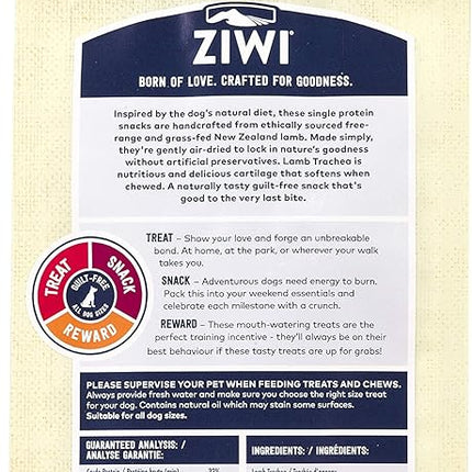 ZIWI Dog Chews and Treats – Lamb Trachea - All Natural, Air-Dried, Single Protein, Grain-free, High-Value Treat, Snack, Reward 2.1 Ounce (Pack of 1)