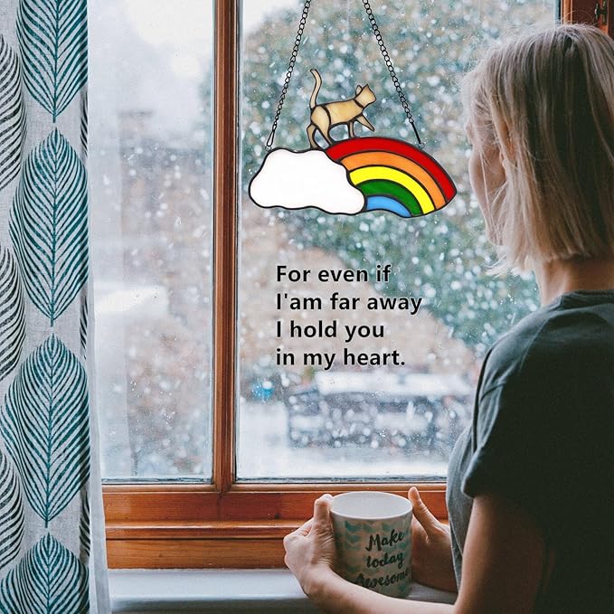 Orange Cat Decor Gifts for Cat Lovers, Stained Glass Window Hangings Cat Suncatcher for Window, Pet Cat Memorial Gifts for Women, Loss of Tabby Cat Sympathy Gifts