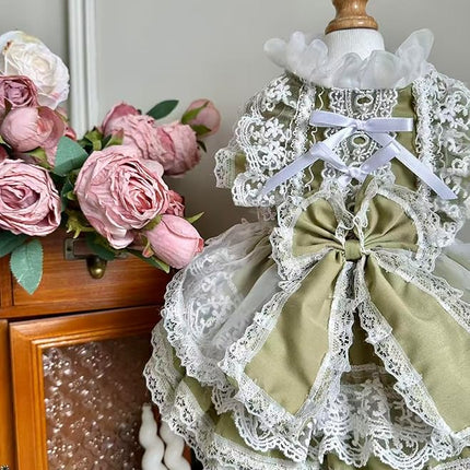 Fashion Sweet Puppy Dog Lace Princess Tailored Dress for Mini and Petite Dog A-Matcha Green Small