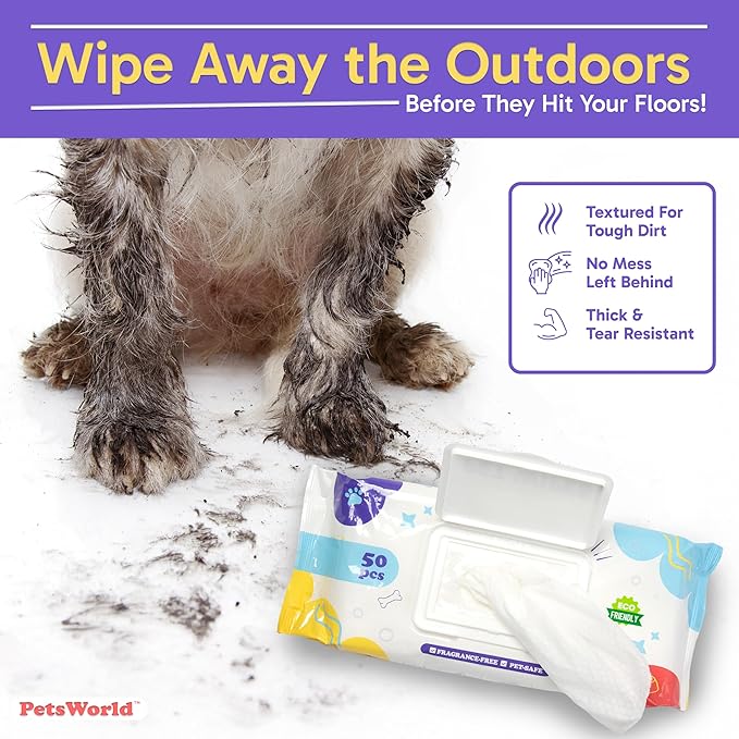 PETSWORLD Pet Wipes for Dogs & Cats, Unscented, Hypoallergenic, Chemical-Free, Biodegradable (98%), Thick & Durable, Textured Grooming Wipes (Unscented, 600 Count)