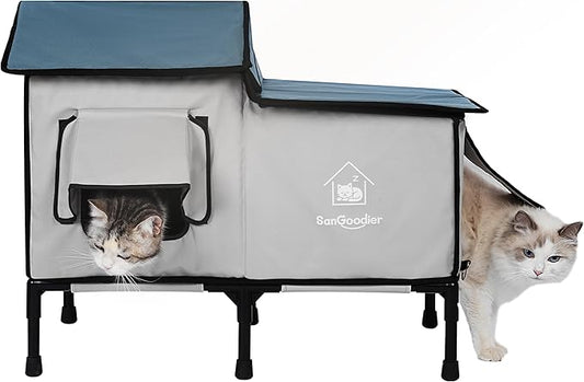 Outdoor Cat House Weatherproof, Clawsable Cat Houses with Insulation Layer, Foldable Cats Shelter, Large Cave Bed for Pets Up to 55lbs for Garden, Patio, or Backyard (Grey-L)