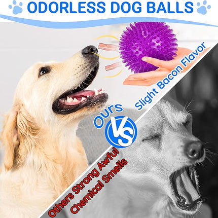 4-Pack Large Squeaky Dog Balls, 4.5" Rubber Spiky Dog Balls for Large Medium Aggressive Chewers Teeth Cleaning, Chew Toy for Training & Boredom Buster
