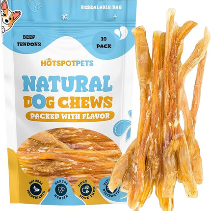 hotspot pets Beef Tendon Chews for Dogs (10 Pack) - Made in USA - 8 Inch All Natural, Free-Range, Grass-Fed Premium USDA Gambrol Beef Tendon Stick Treats, Great for Joint Health
