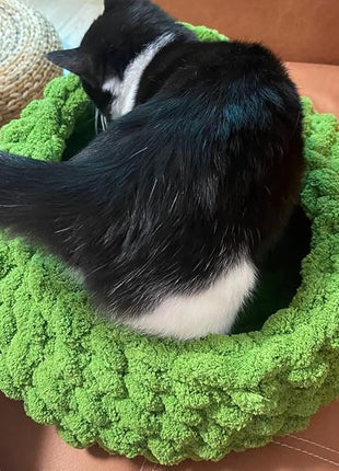 Cat Nest Bed – Premium Handwoven Washable Extra Soft Round Cave House for Indoor Kitten & Kitty, Small & Large (DGreen,Large)