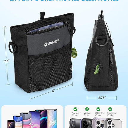 Gobeigo Dog Treat Pouch with Silicone Snack Bag, Front Pocket fits All Phones, 4 Cup Treat Bag with Training Clicker, Upgrade Stronger Magnetic Closure, 3 Ways to Wear Walking Fanny Pack (Gray)