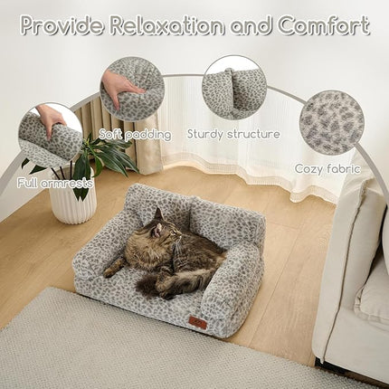 Hollypet Fluffy Plush Pet Cat Couch Soft Calming Pet Sofa Beds for Medium Small Cats and Dogs, Snow Leopard
