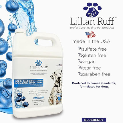 Lillian Ruff PRO Formula Berry Blue Brightening Dog Conditioner - Professional Whitening Conditioner, Hydrate Dry Skin, Soften, Detangle, Restore Shine - Provitamin B5, USA Made 128oz